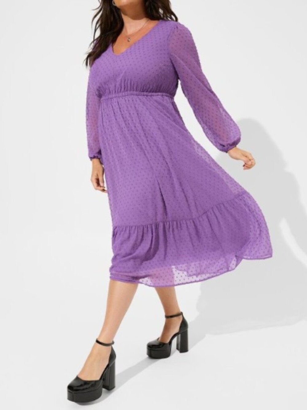 Torrid 1X Dress Midi Clip Dot Boho Prairie Feminine Romantic Purple Fairycore